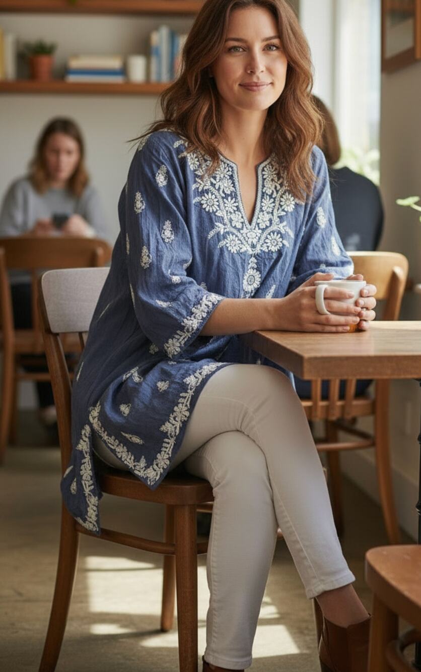 Saftire Navy Embroidered Sequin Tunic Cover-up Top size Large